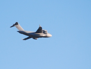 Boeing C-17 Globemaster III flying out of Wright Patterson AFB.