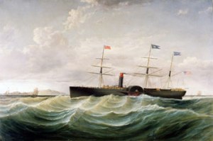 Painting of the steamship Baltic of the coast of Wales, circa 1855, by Samuel Walters.