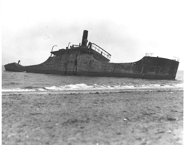 The Atlantus grounded off of Sunset Beach, Cape May, New Jersey prior to its breakup in the 1950s (Archive Photo).