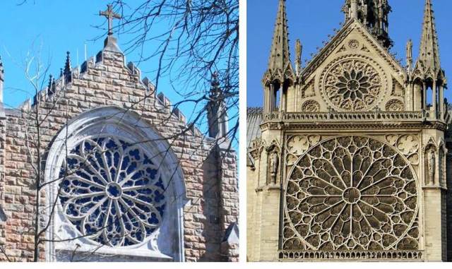 The rose of All Saint's Chapel (left) and the south transept of Notre Dame de Paris in France