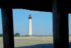 Cape May Lighthouse viewed from under the World War II bunker about 100 yards down the beach.