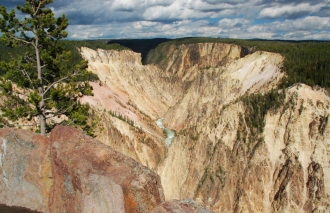 The steep-sided V-shaped Grand Canyon of Yellowstone is a breathtaking sight.